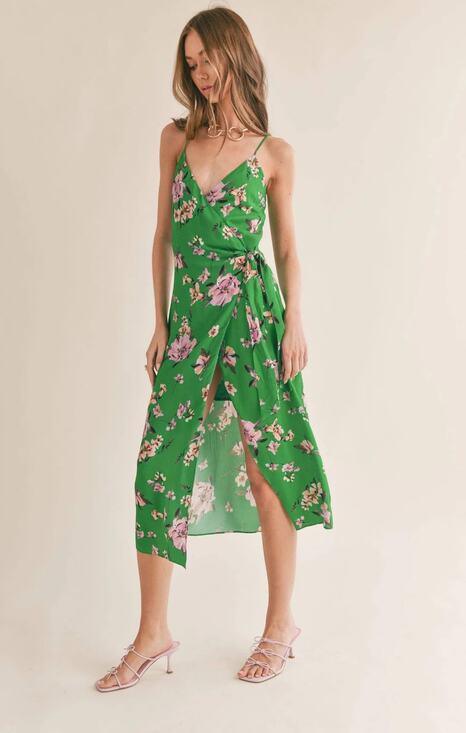 Sage The Label Dresses & Skirts - Sage The Label Greener Side Floral Wrap Midi Dress Green Small NWT